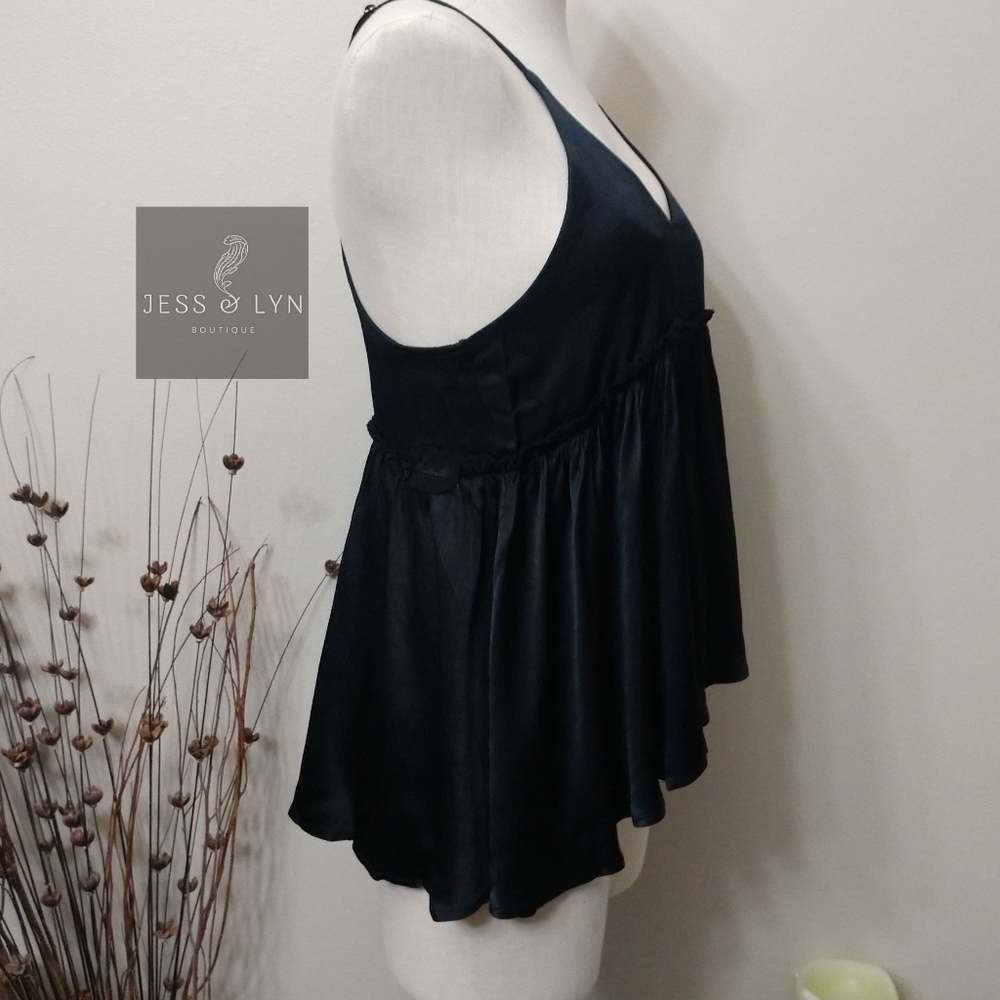 🆕 Black Flowy Babydoll Boho Tank w/Adjustable Straps - Picture 7 of 16